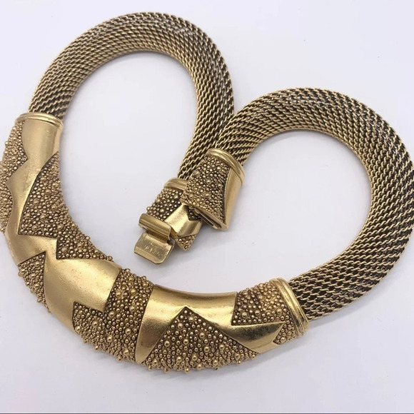 Monet Jewelry - Monet Vintage Modernist Gold Bar & Mesh Collar Necklace